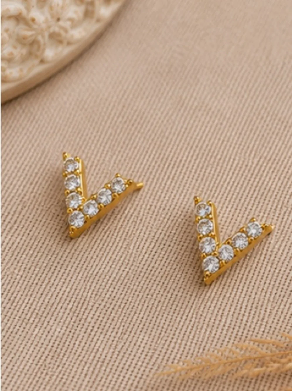 Gold Minimalist V Stud Earrings Designer Inspired
